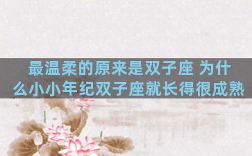 最温柔的原来是双子座 为什么小小年纪双子座就长得很成熟